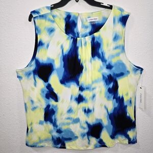 Calvin Klein  Knit Tie-Dye Print Pleated Crew Neck Sleeveless Cami Top Size XXL